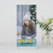 Modern Gold Blue Frohe Weihnachten Foto - Rackcard (Stehend Vorderseite)