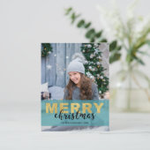 Modern Gold Blue Frohe Weihnachten - Fotokarte (Stehend Vorderseite)