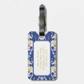 Modern Gold Blue Ikat Tribal Muster Monogram Gepäckanhänger (Rückseite vertikal)