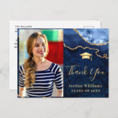 Modern Gold Blue Marble Agate Abschluss Vielen Dan Postkarte (Vorne/Hinten)