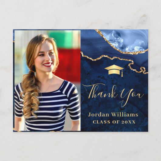 Modern Gold Blue Marble Agate Abschluss Vielen Dan Postkarte (Vorderseite)