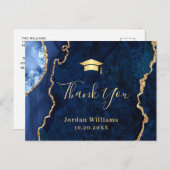 Modern Gold Blue Marble Agate Abschluss Vielen Dan Postkarte (Vorne/Hinten)