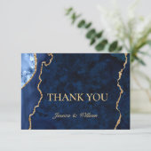 Modern Gold Blue Marble Agate Danke Karte (Stehend Vorderseite)