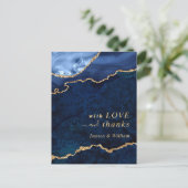 Modern Gold Blue Marble Agate Wedding Danke Po Postkarte (Stehend Vorderseite)