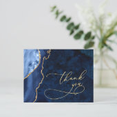 Modern Gold Blue Marble Agate Wedding Vielen Dank Postkarte (Stehend Vorderseite)