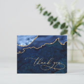 Modern Gold Blue Marble Agate Wedding Vielen Dank Postkarte (Stehend Vorderseite)