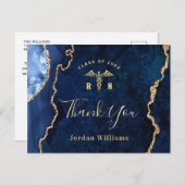 Modern Gold Blue Marble RN Abschluss Vielen Dank Postkarte (Vorne/Hinten)