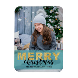 Modern Gold Blue Merry Christmas - Foto von Magnet