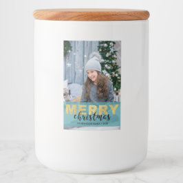 Modern Gold Blue Merry Weihnachts Foto Food Label Lebensmitteletikett