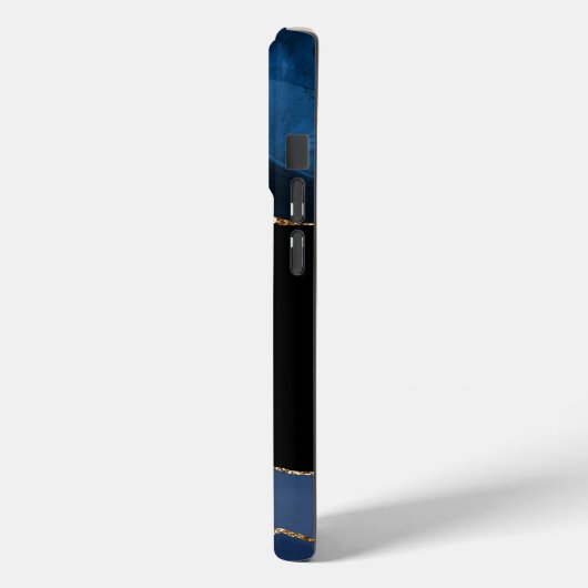 Modern Gold Blue Monogram Navy Black Gold Agate Case-Mate iPhone Hülle (Rückseite / Links)