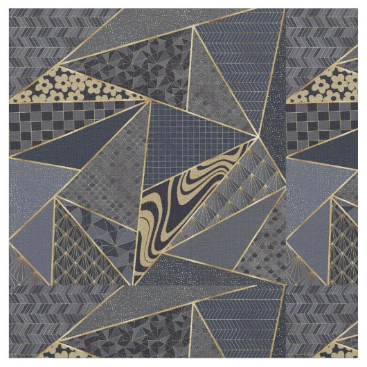 Modern Gold Blue Triangle Geometrisches Muster Stoff (Nahaufnahme)