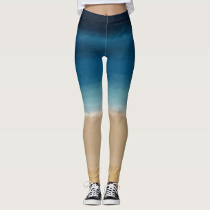 Modern Gold Blue Watercolor Abstrakte Malerei Leggings
