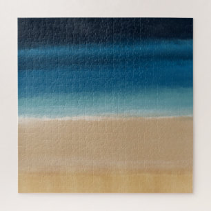 Modern Gold Blue Watercolor Abstrakte Malerei Puzzle