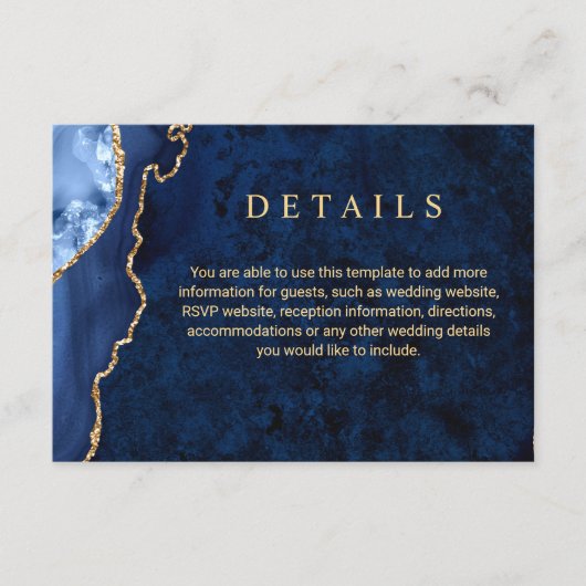 Modern Gold Blue Wedding Details - Eintrittskarte Begleitkarte (Vorderseite)