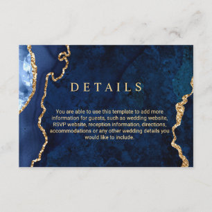 Modern Gold Blue Wedding Details - Eintrittskarte Begleitkarte