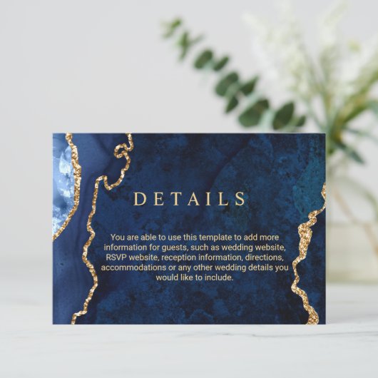 Modern Gold Blue Wedding Details - Eintrittskarte Begleitkarte (Stehend Vorderseite)