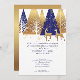 Modern Gold Blue Woodland Hirsch Einladung