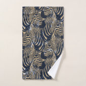 Modern Gold Blue Zebras Print Pattern Badhandtuch Set (Handtuch)
