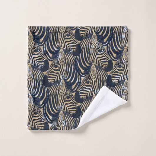 Modern Gold Blue Zebras Print Pattern Badhandtuch Set (Waschlappen)