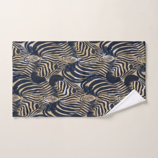 Modern Gold Blue Zebras Print Pattern Badhandtuch Set (Handtuch)