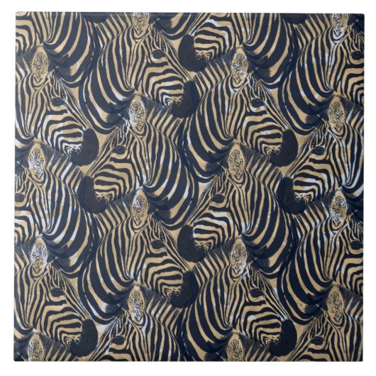 Modern Gold Blue Zebras Print Pattern Fliese (Vorderseite)