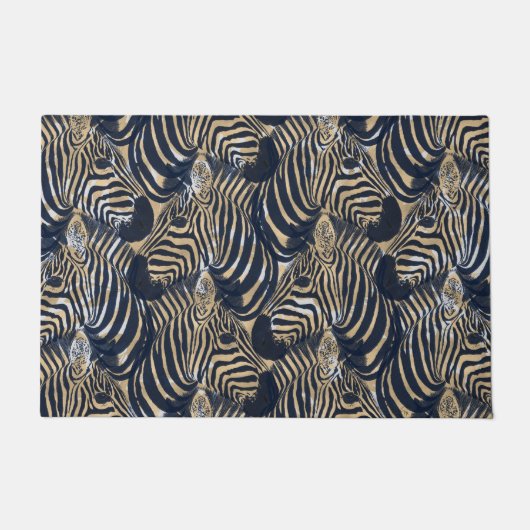 Modern Gold Blue Zebras Print Pattern Fußmatte (Vorderseite)