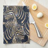 Modern Gold Blue Zebras Print Pattern Geschirrtuch (Viertel Falte)