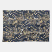 Modern Gold Blue Zebras Print Pattern Geschirrtuch (Horizontal)