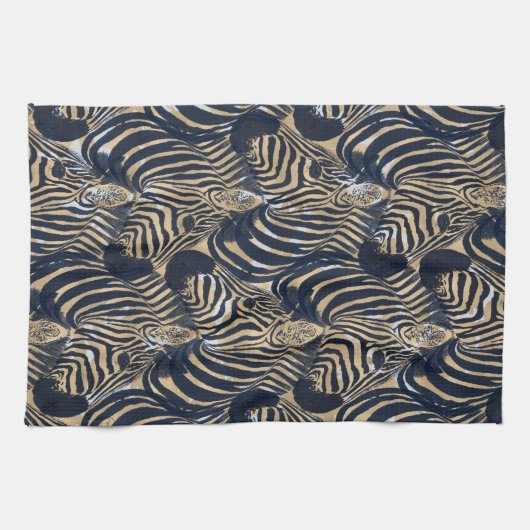 Modern Gold Blue Zebras Print Pattern Geschirrtuch (Horizontal)