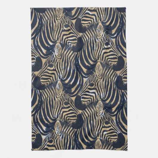 Modern Gold Blue Zebras Print Pattern Geschirrtuch (Vertikal)