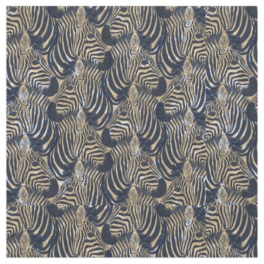 Modern Gold Blue Zebras Print Pattern Stoff (Nahaufnahme)