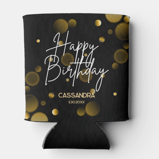 Modern Gold Bokeh Gradient Black Happy Birthday Dosenkühler (Rückseite)
