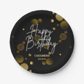 Modern Gold Bokeh Gradient Black Happy Birthday Pappteller (Vorderseite)