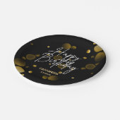 Modern Gold Bokeh Gradient Black Happy Birthday Pappteller (Schrägansicht)