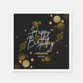 Modern Gold Bokeh Gradient Black Happy Birthday Serviette (Vorderseite)