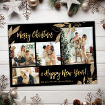 Modern Gold Botanic 4 Foto Collage Christmas Po Postkarte<br><div class="desc">Elegante, moderne Botanische Blätter aus Schwarz und Gold 4 FotoCollage Frohe Weihnachts-Postkarte. Dieses festliche, mimimalistische, whimsical vier (4) Foto Urlaub Postkarte Vorlage zeigt eine hübsche Foto Collage, Imitate Gold-Folie botanische Blätter, Winterbeeren und sagt Frohe Weihnachten und Glück Neues Jahr! Der Grußtext "Frohe Weihnachten und Glück im neuen Jahr" ist in...</div>