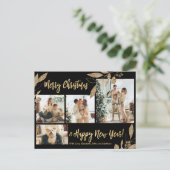 Modern Gold Botanic 4 Foto Collage Christmas Po Postkarte (Stehend Vorderseite)