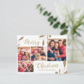 Modern Gold Botanical 4 Foto Collage Weihnachten Postkarte (Stehend Vorderseite)