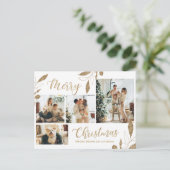 Modern Gold Botanical 4 Foto Collage Weihnachten Postkarte (Stehend Vorderseite)