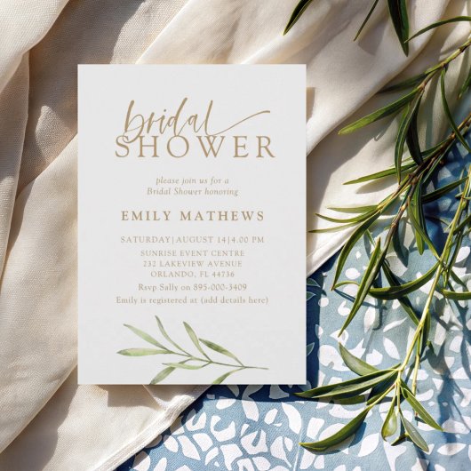 Modern Gold & Botanical Bridal Shower Einladung