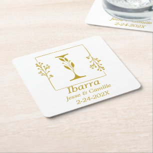 Modern Gold Botanical Buchstabe I Rechteckiger Pappuntersetzer