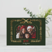 Modern Gold Bow Jow Weihnachtsband Foto Rahmen Einladung (Stehend Vorderseite)