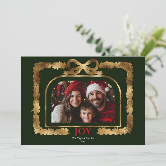 Modern Gold Bow Jow Weihnachtsband Foto Rahmen Einladung (Stehend Vorderseite)