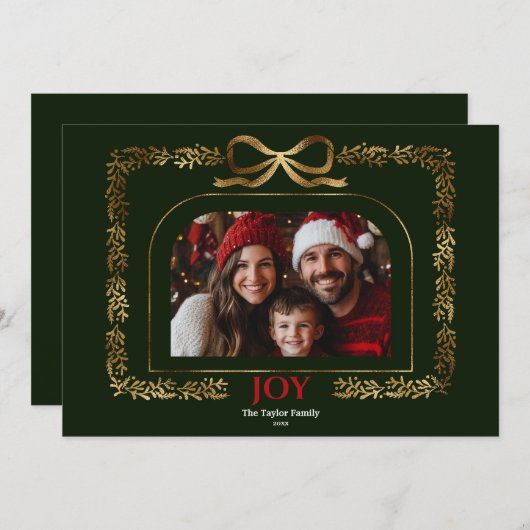 Modern Gold Bow Jow Weihnachtsband Foto Rahmen Einladung (Vorne/Hinten)