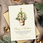 Modern Gold Bow Neutral Watercolor Christmas Tree Feiertagskarte