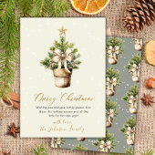 Modern Gold Bow Neutral Watercolor Christmas Tree Feiertagskarte
