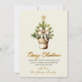 Modern Gold Bow Neutral Watercolor Christmas Tree Feiertagskarte (Vorderseite)