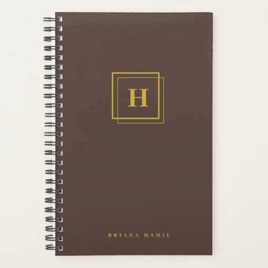 Modern Gold Brown Monogram Name Organisator Planne Planer (Vorderseite)