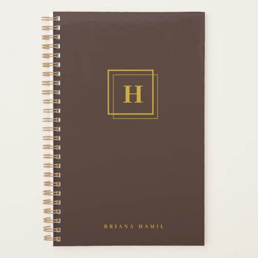Modern Gold Brown Monogram Name Organisator Planne Planer (Vorderseite)