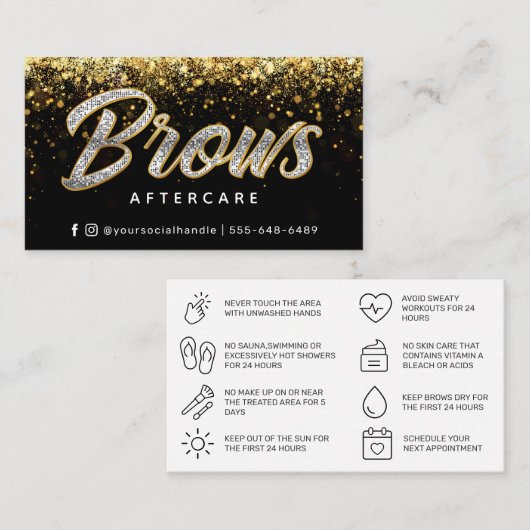Modern Gold Brows Aftercare PMU Card Visitenkarte (Vorne/Hinten)